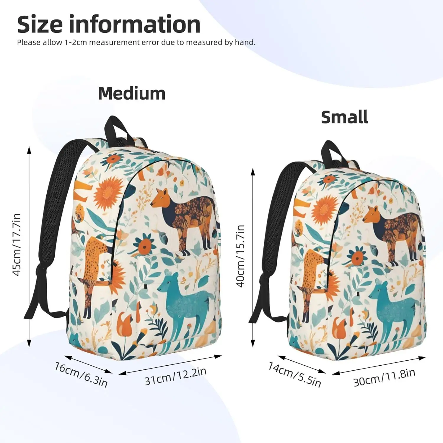 Cute Floral Animal Pattern 1 Canvas backpack, lightweight and casual travel bag, comfortable and spacious