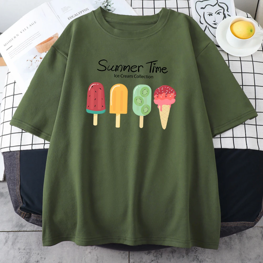 Summer Time Fruit Ice Cream Collection Male Short Sleeve Personality Street Cotton Clothing All-math Casual Tops Mens T-Shirts