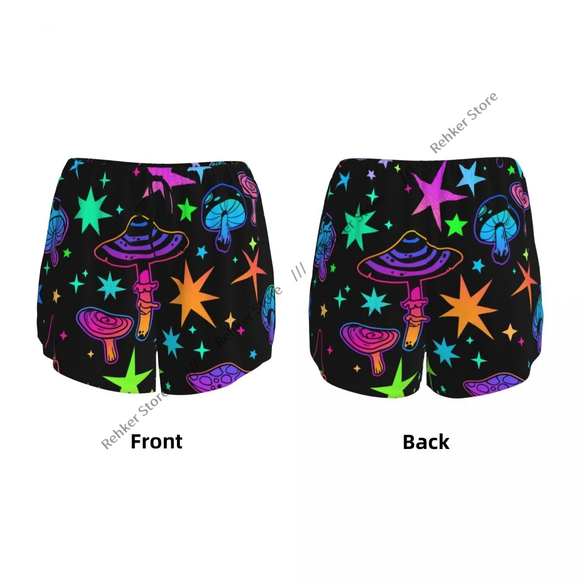 Pantalones cortos deportivos de secado rápido de doble capa para mujer con estrellas y setas psicodélicas para ocio al aire libre, correr, entrenamiento, deporte