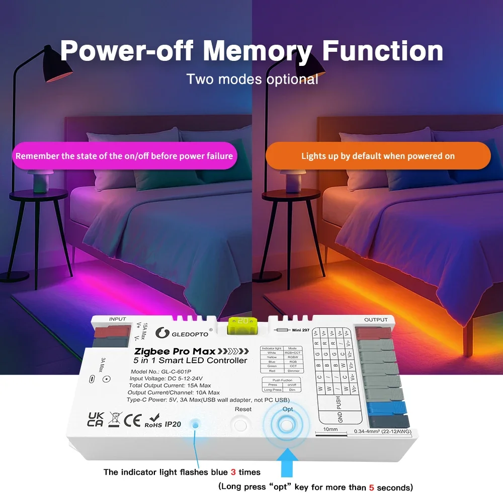 وحدة تحكم GLEDOPTO Pro Max ZigBee 3.0 LED 5 في 1 RGBCCT RGBW RGB CCT لون خافت مزيج الضوء الأبيض 20A تطبيق الصمامات القابل للتوصيل الصوتي