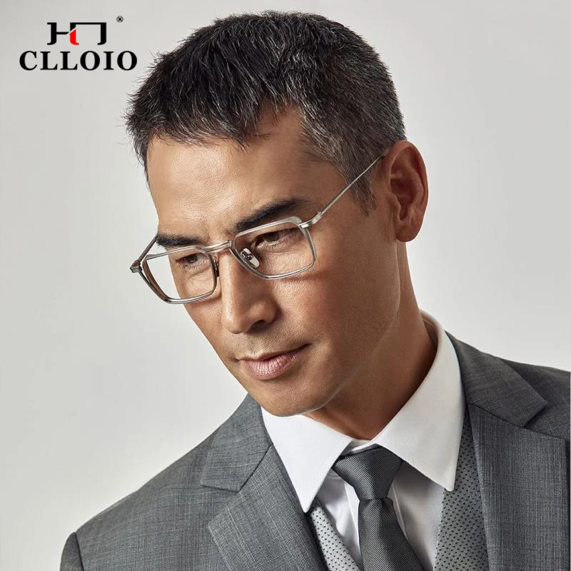 CLLOIO Pure Titanium Blue Light Blocking Men Reading Glasses Handmade Myopia Eyeglasses Frames Photochromic Prescription Eyewear