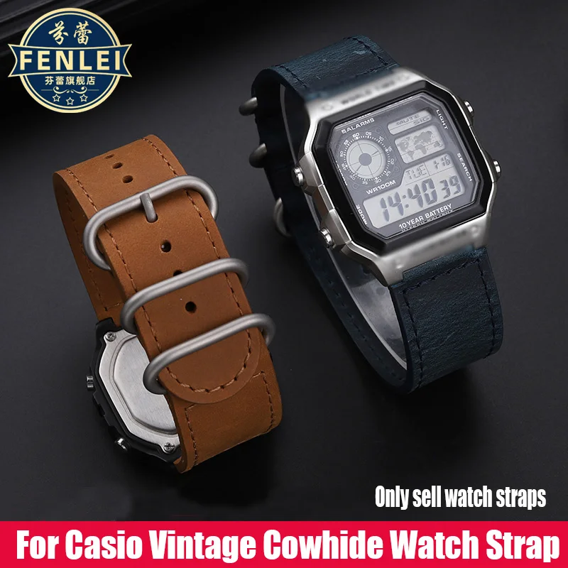 Leather Watch Strap For Casio A159W-N1 A158WA A168 MRW200/AEQ-110 f91w AE-1200W Watchband Waterproof Men Cowhide Bracelet 18mm