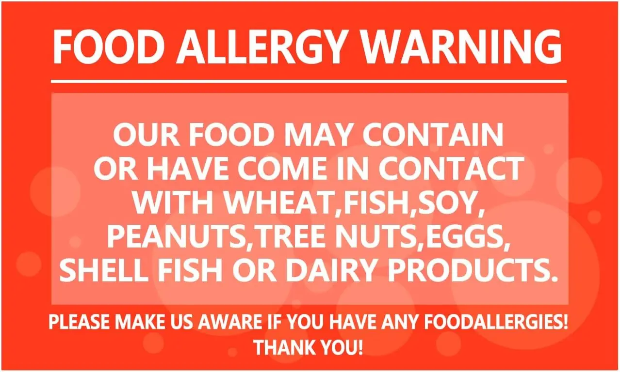 

Предупреждающий знак от аллергии на еду, 5x8 дюймов, самоклеящаяся предупреждающая наклейка для кафе, ресторана, отеля, бизнес-домашнего знака