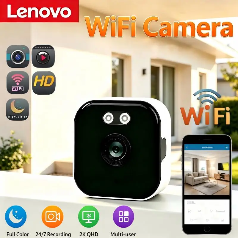 Lenovo 2.4/5GHz Mini WiFi Camera 1080P HD Night Vision Security Camera Indoor Phone Remote Home Surveillance Safety Monitoring