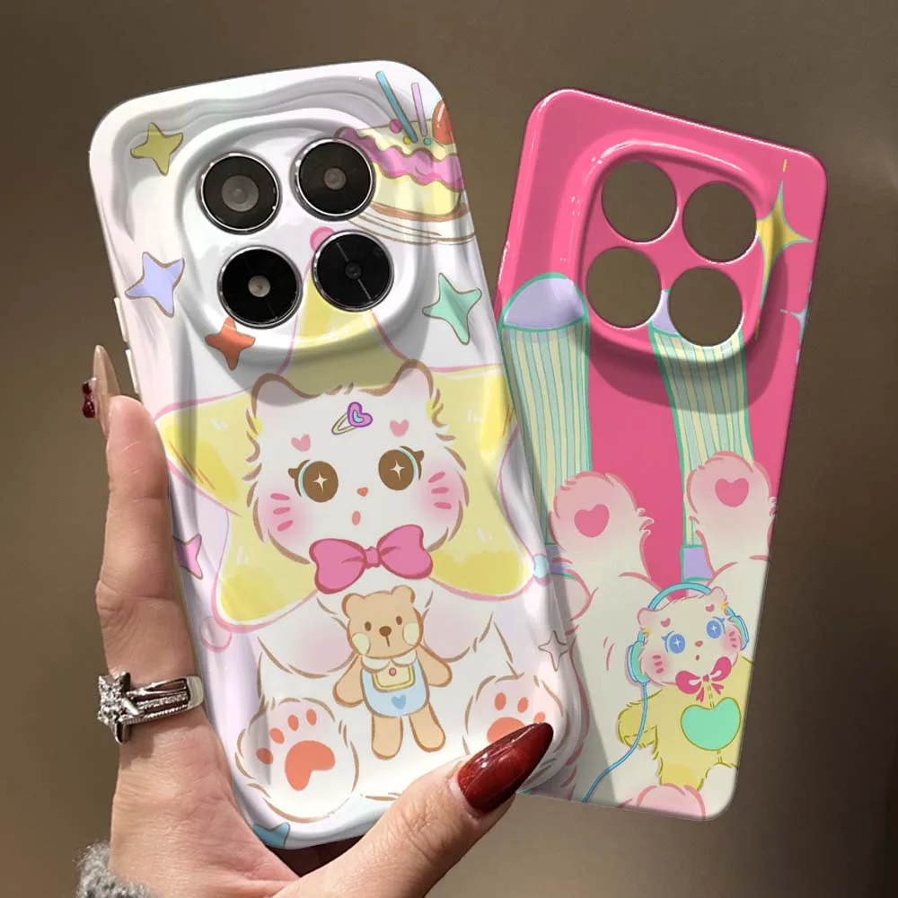 

Cartoon Star Cat Cake Phone Case For Redmi Note 11 11S 11T 12 12S 12T 13 14 15 SE Pro Plus Speed 5G Wave Oil Film