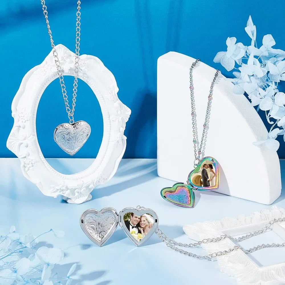 About 10pcs Stainless Steel Locket Pendants Photo Frame Charms Heart Pendants Hypoallergenic Love Wedding Photo making kit