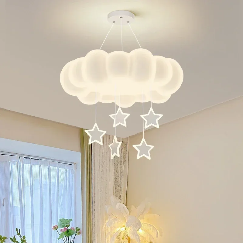 Cream Style Bedroom Lamp Cloud Star Hanging Ball Living Room LED Ceiling Lamp Internet Famous Children's Room Lighting Fixture