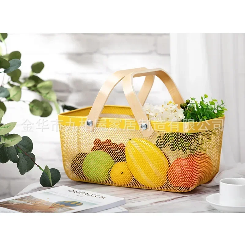 Wrought Iron Snacks Portable Basket Kitchen Vegetable Fruit Net Basket Nordic Storage Storage Picnic Basket