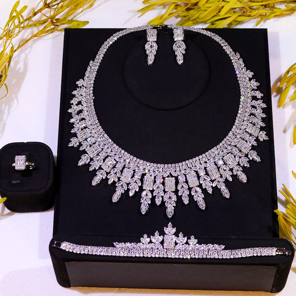

Fashion Luxury AAA CZ 4pcs Jewelry Sets For Dubai Women Bridal Wedding Earring Necklace Parrure Bijoux Femme Mariage