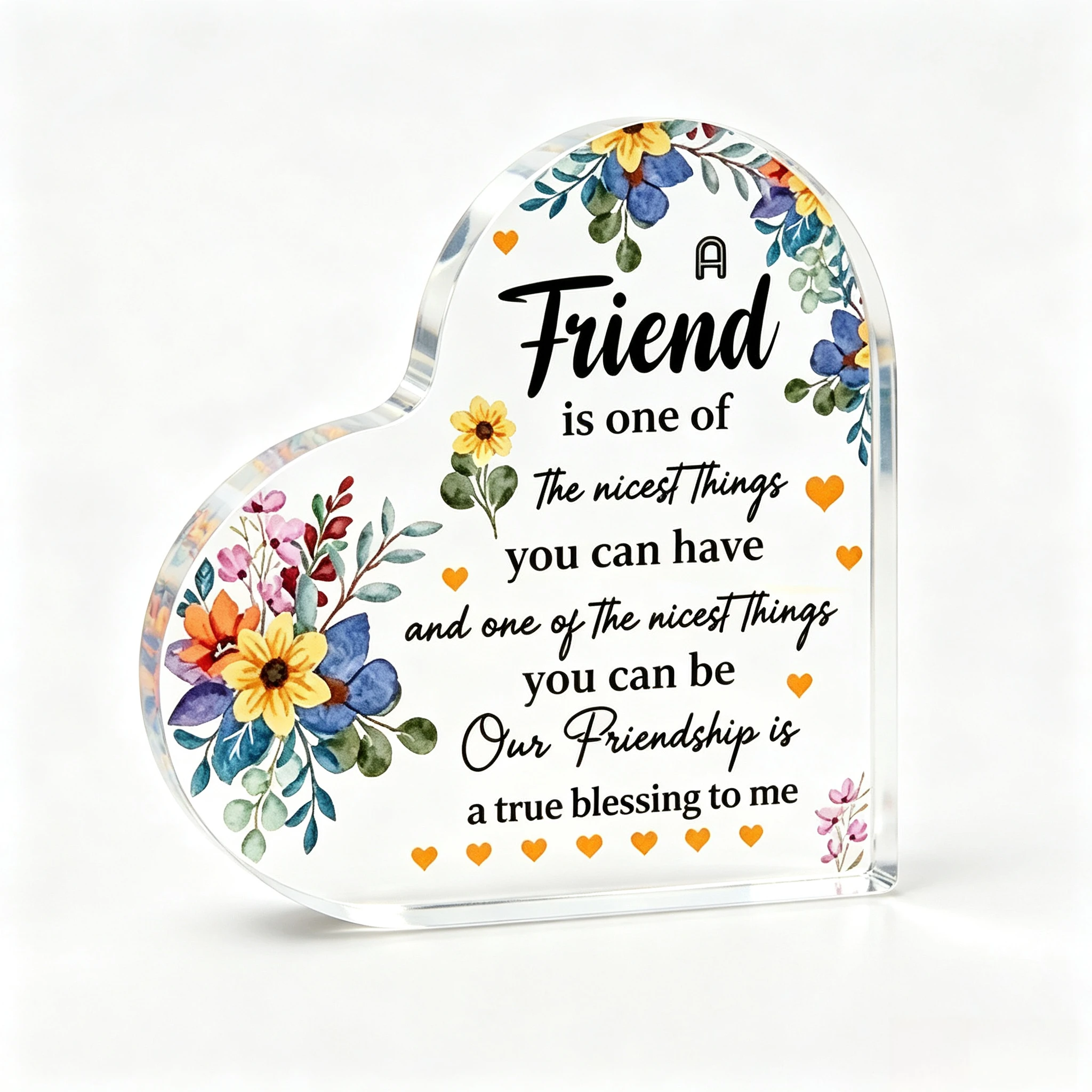 Colorful Wildflower Heart Acrylic Stand, Heartfelt Friendship Quote Table Keepsake Ornament