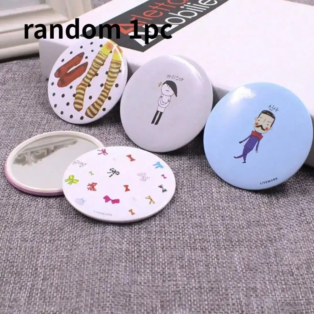 Mini Circular Cartoon Hand Mirror Portable Pocket Makeup Mirror Cute Universal Decor