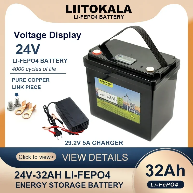 LiitoKala 24V 100Ah 60Ah 32Ah 8 strings LiFePO4 Battery packa for Boat Inverter Car lighter Batteries 29.2V Charger duty-free