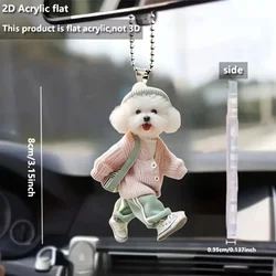2D Cute Bichon Frise Keychain Cartoon Pendant Dressed Walking Dog Acrylic Versatile Charm,Decor for Car,Backpacks,Festive,Gift