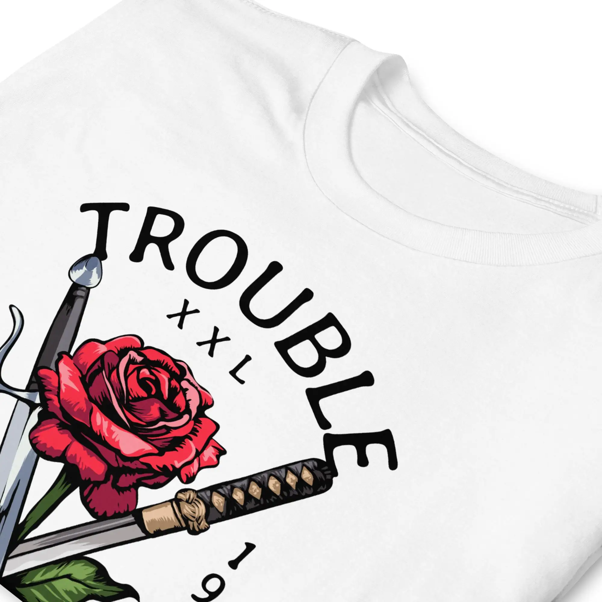 صانع روز السيف تي شيرت كاتانا سيف ذو نمط الوشم تي شيرت القوطية الورد المحارب تي شيرت الظلام الأزهار تي شيرت ايمو هدية عشاق الوشم #3