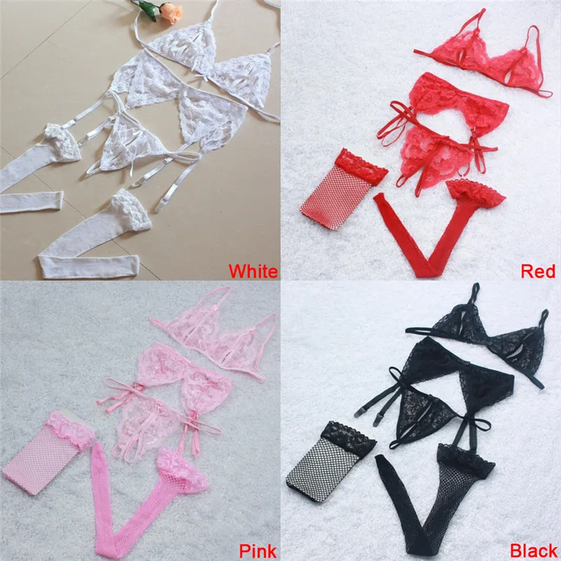 4pcs Set Women Intimate Sleepwear Robe Sexy Lingerie Costume Night Gown Erotic Underwear