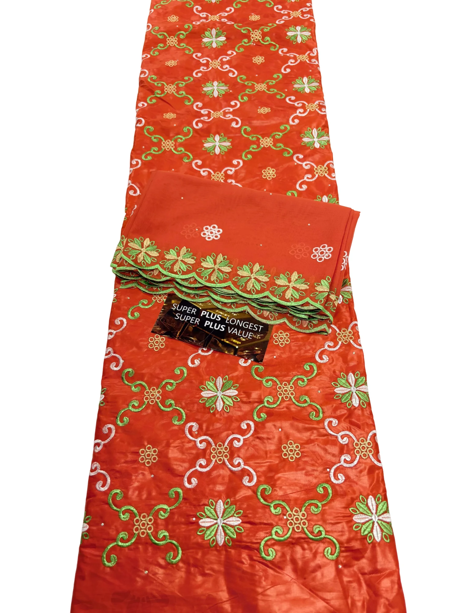 

Orange 5+2 Yards African Basin Riche Brode Stones Fabric With Scarf Fashion Embroidery Basin Lace Fabric For Wedding Party Dress
