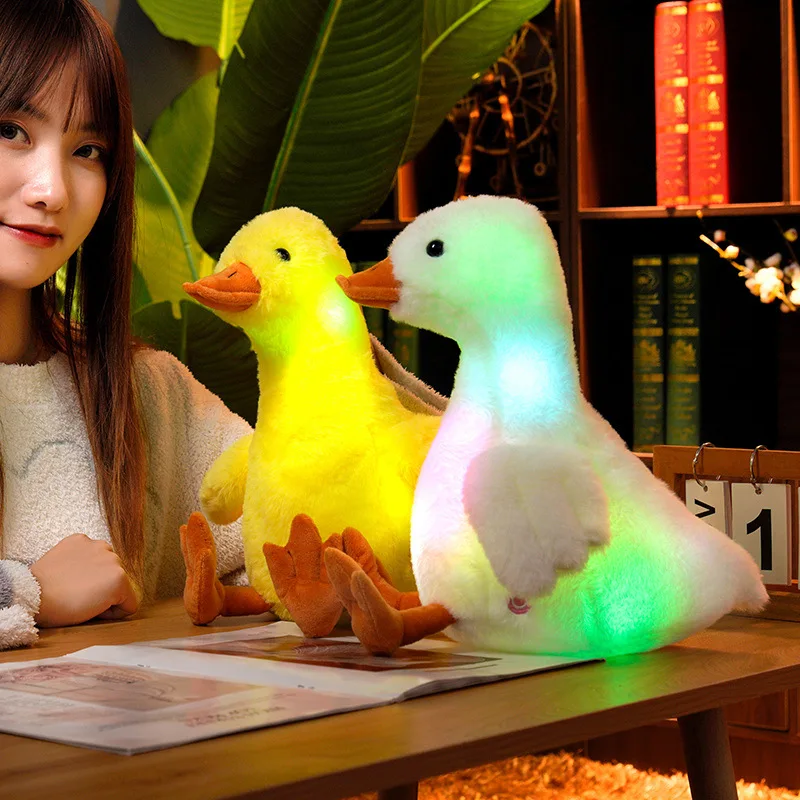 30cm New HOT SALE Colorful Light-emitting Goose Doll Plush Toy Creative Cartoon Cute Sitting LED Duckling Dolls Room Decorations