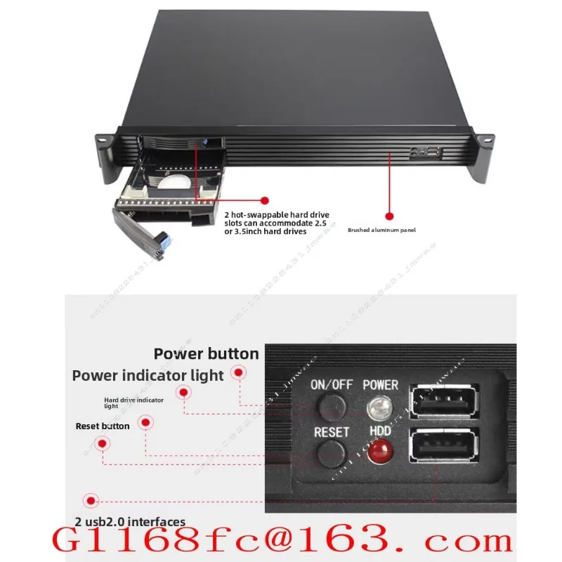 1.5U chassis aluminum panel short 280 hot swappable 2 disk main board 2 full high card routing server