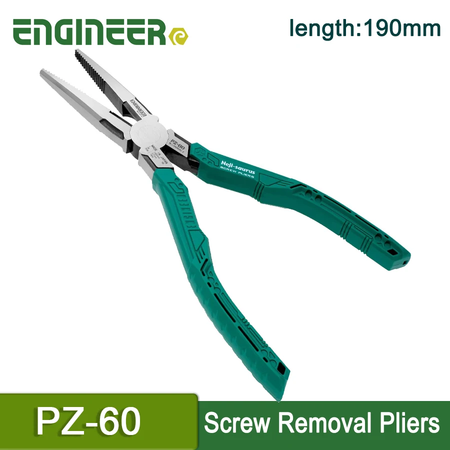 ENGINEER Screw Removal Pliers 190mm Long Nose Pliers with Screw Extracting Serrated Jaws and Cutting Edge PZ-60