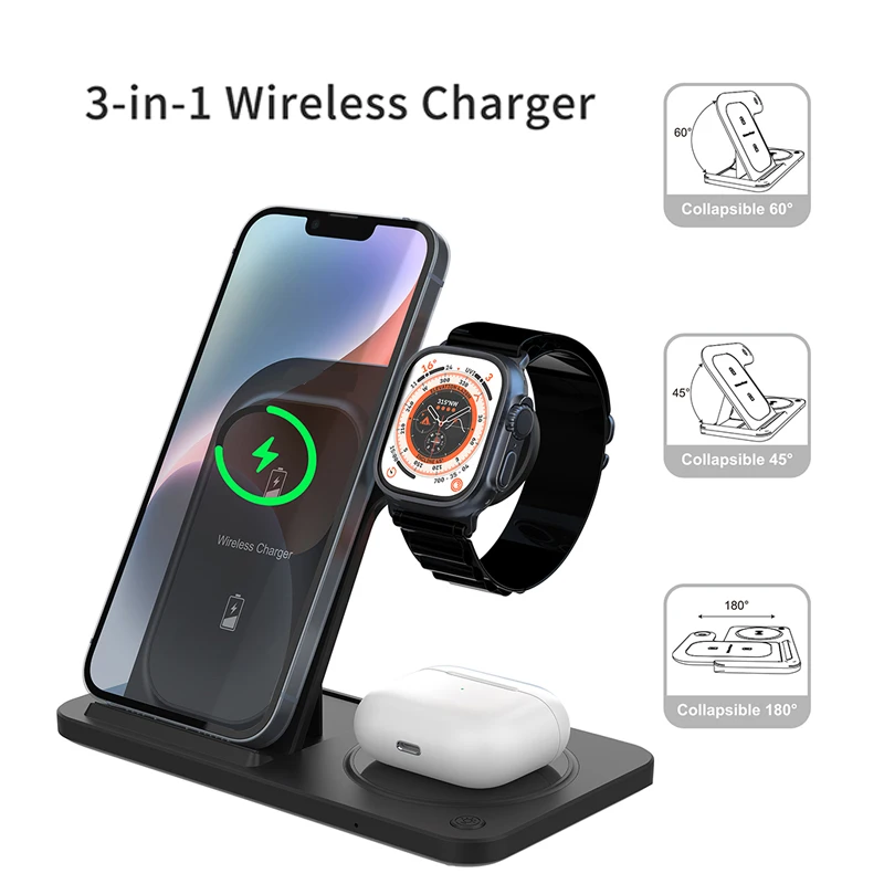 

Док-станция для быстрой зарядки для мобильного телефона Qi-Standard/iWatch/TWS, наушники, кронштейн для беспроводной зарядки, конвертер, адаптер питания