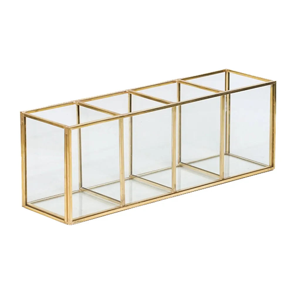 

Стеклянный органайзер для ручек с несколькими отделениями, прозрачный стакан для кистей для макияжа и карандашей, коробка для хранения, настольный органайзер для канцелярских принадлежностей