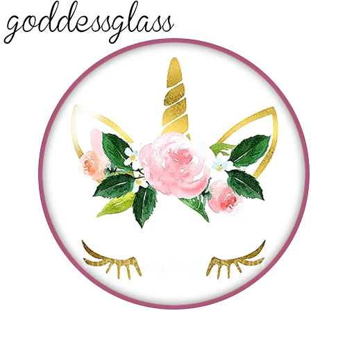 Cartoon Unicorn Face horn Cute Flowers Wink 12mm/18mm/20mm/25mm Round photo demo glass cabochon flat back Making fittings - view 3