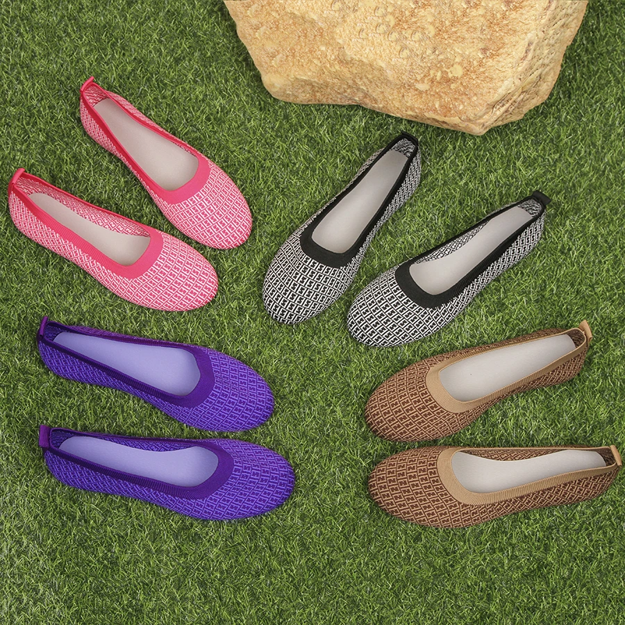 

New Women's Knitted Breathable Casual Flat Shoes Spring and Summer Soft Sole Comfortable Ballet Slip-on Large Size Low-top Shoes