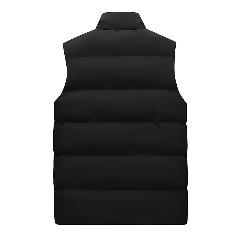 2026 Autumn Men's Stand Collar Down Cotton Vest Thickened Warm Casual Shoulder Bared Jacket Zipper Winter Outerwear  Black