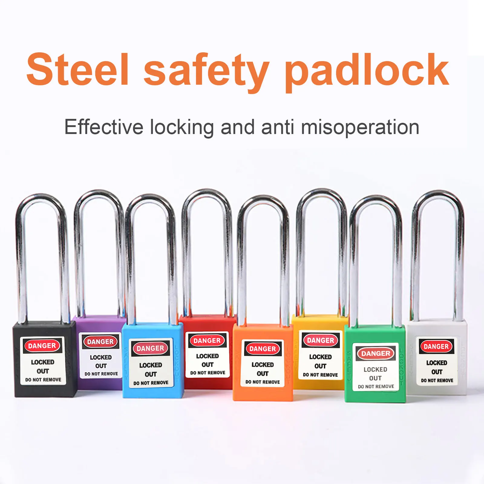 Industrial Safety Padlock Log Out Tag Out 76mm Stainless Steel Beam Long Plastic Shackle Beam Padlock Lock Plastic Buckle Hasps