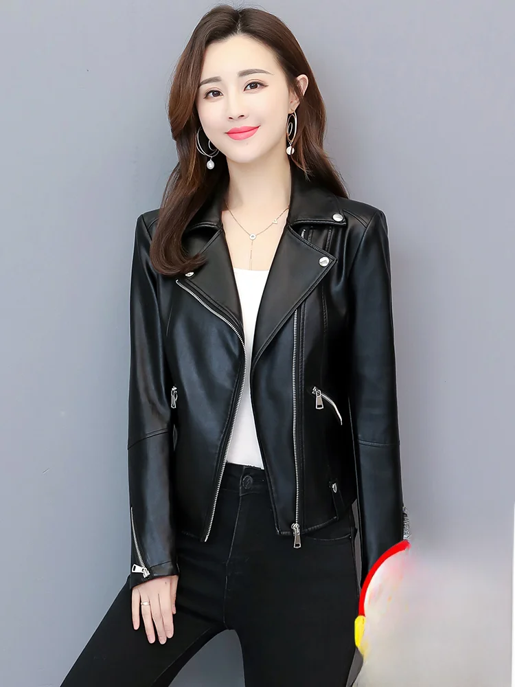 

Весенне-осенняя женская куртка-косуха из натуральной овечьей кожи, приталенная, на молнии, модная верхняя одежда 2025 года