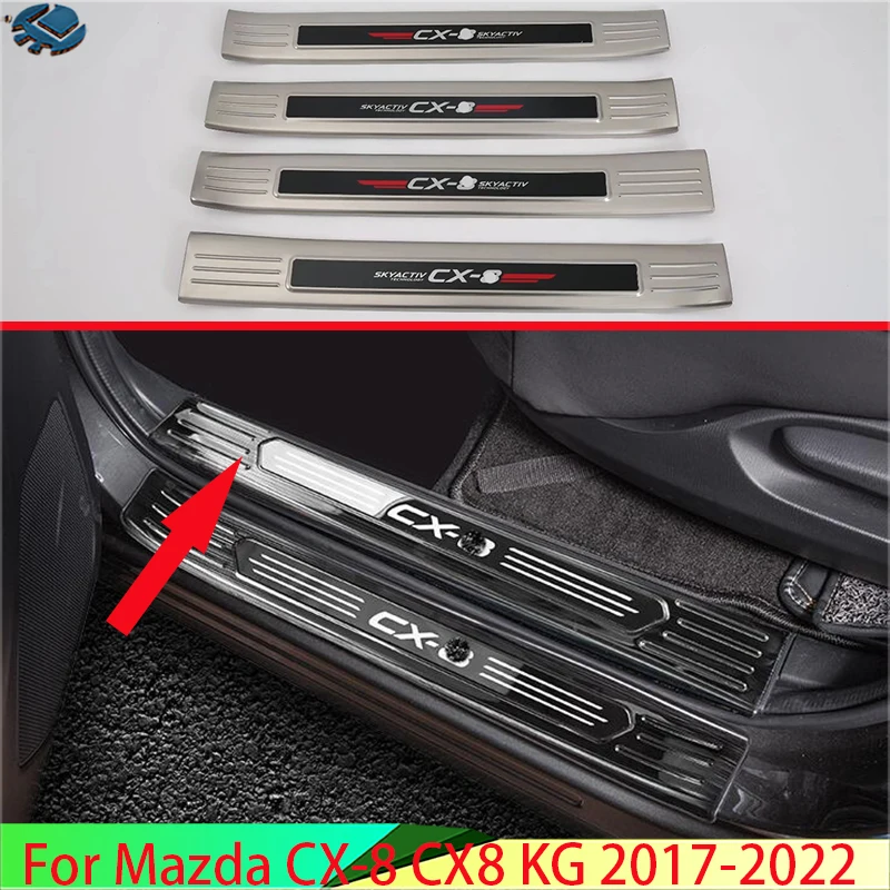 For Mazda CX-8 CX8 KG 2017-2022 Stainless Steel Inner Inside Door Sill Panel Scuff Plate Kick Step Trim Cover Protector