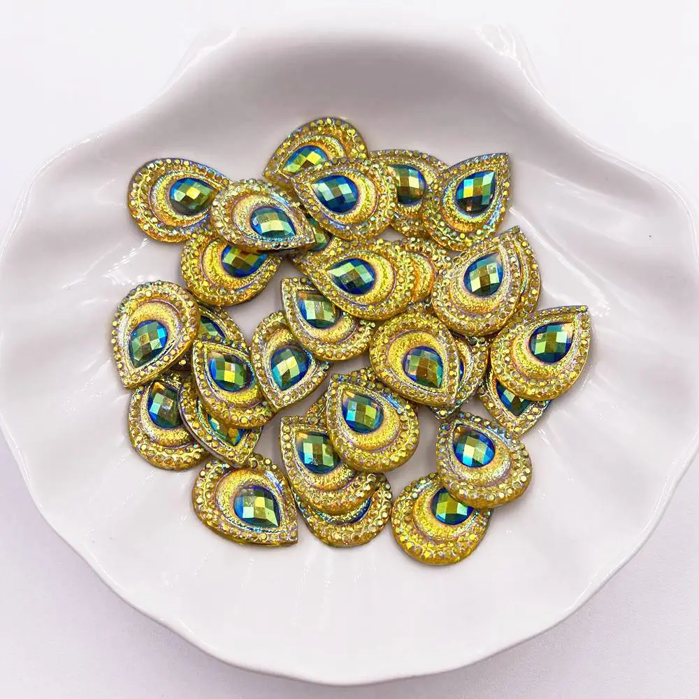 100pcs Resin Colorful AB Black Yellow Drop Peacock eye Flatback Rhinestone Applique Wedding DIY Scrapbook Ornament  SC520