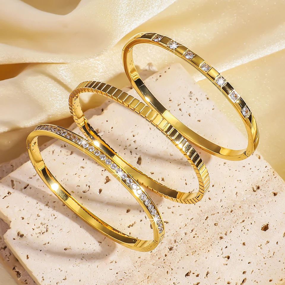 New 3Pcs Stainless Steel Bracelet Set for Women Fashion Gold Color Bangle Fashion Party Jewelry Gift