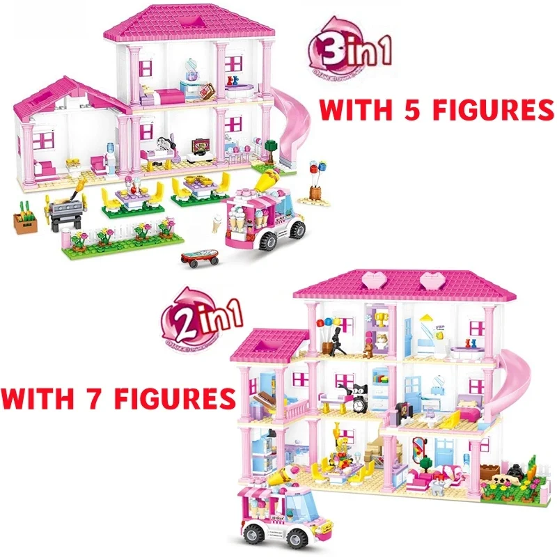 2025 ville 1 changement 3 vacances d'été Villa bloc de construction modèle tige jouet éducatif figurines jouets pour enfants anniversaire Gif