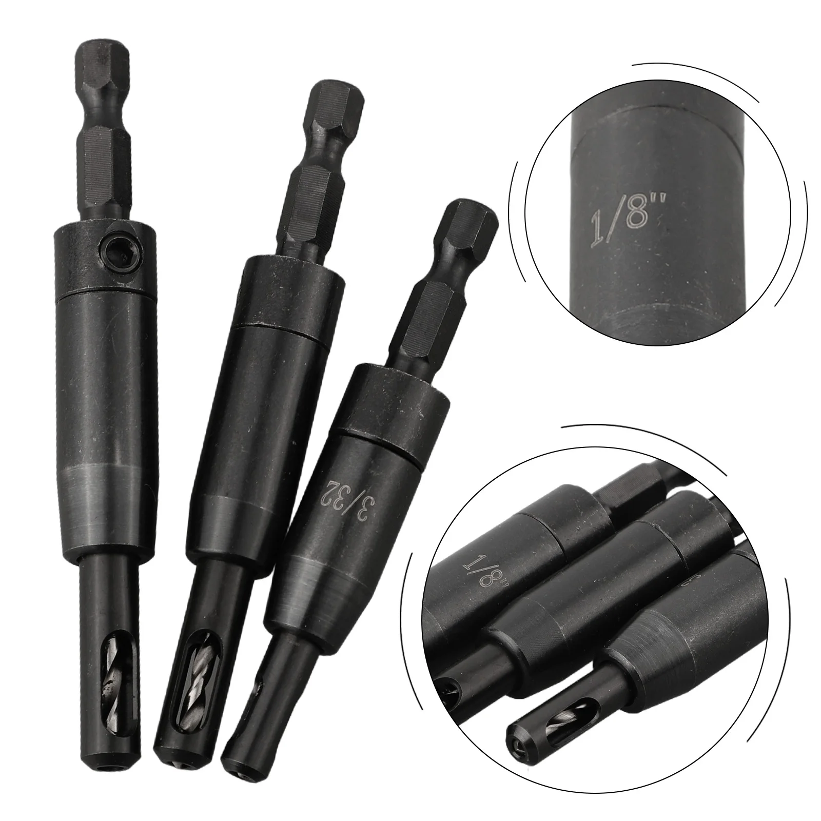 3Pcs Self Centering Hinge Tapper Core Drill Bit Set Door Cabinet Window Hole Puncher Jig Guide Locating Cutter Woodworking Tool