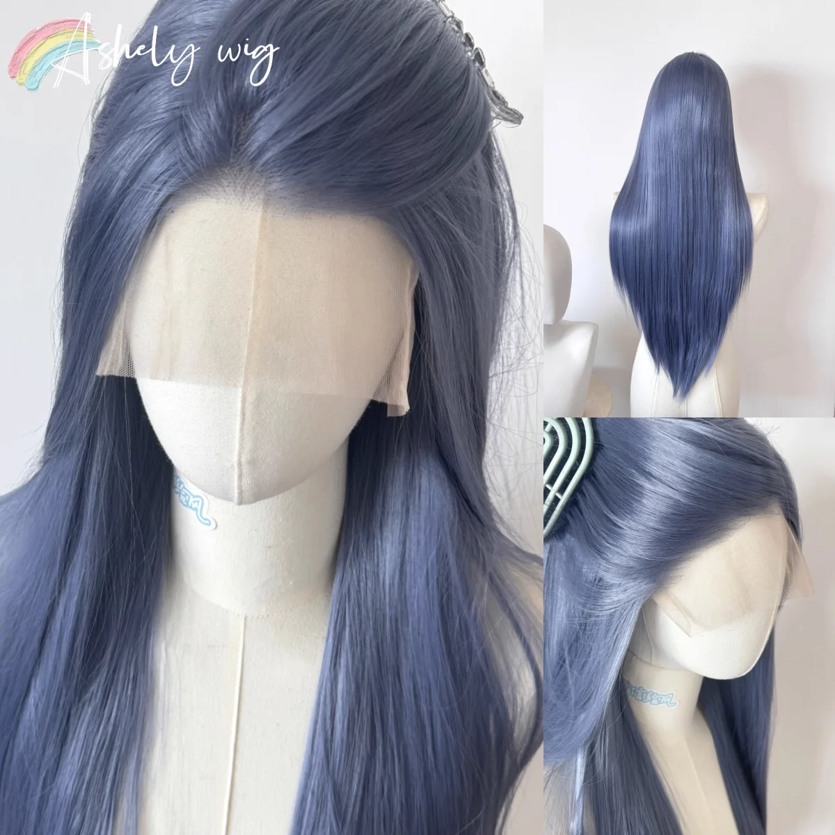 

NEW Cabbage Grayish Blue and Purple Lace Front Wig for Women 13x4 HD Lace Long Straight Cosplay Wigs Natural Synthetic Lace Wigs