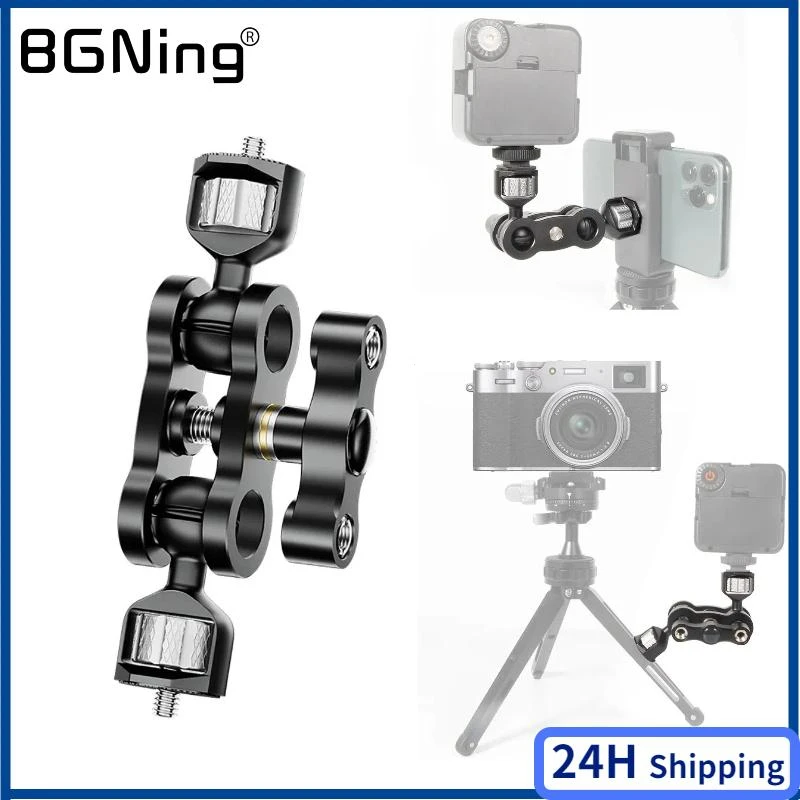 Double Ball Head Magic Arm 360 Ballheads with 1/4'' Screw for Sony Canon Nikon Camera Monitor Light Microphone Gimbal Cage Mount