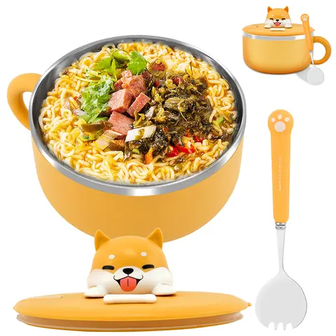 1200ml Ramen Skål Rostfritt Stål Nudelskål med Lock Värmebeständig Snabbnudelskålar Spis Porcelæn Kökstillbehör 10 best sales skål i rostfritt stål med lock - №4