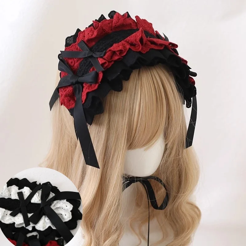 New Harajuku Handmade Lolita Doll Bow Headpiece Gothic KC Subculture Dark Hairband Sweet Girl Hair Clip Accessory