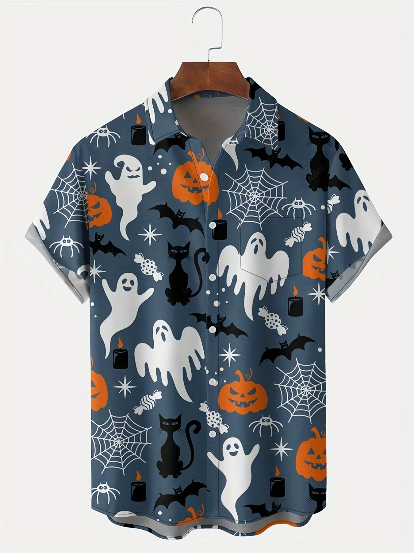 

Chemise homme tendance 2024，Men's Shirt Ghost Pumpkin Halloween Print Hawaiian Short Sleeve Shirt Fashion Design ropa hombre