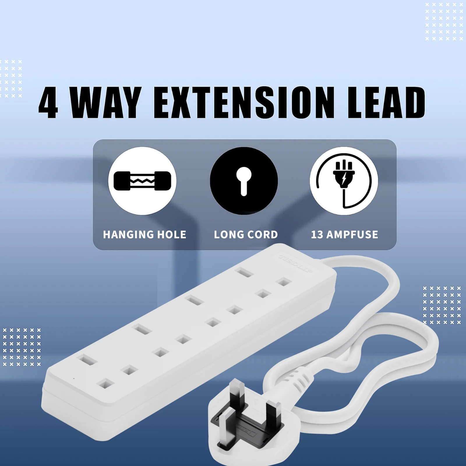 1.8M/5.9FT Cord UK Power Strip (2/4 Outlet) – 3250W/13A Multi-Socket Extension Lead with Flat Plug for Home/Office
