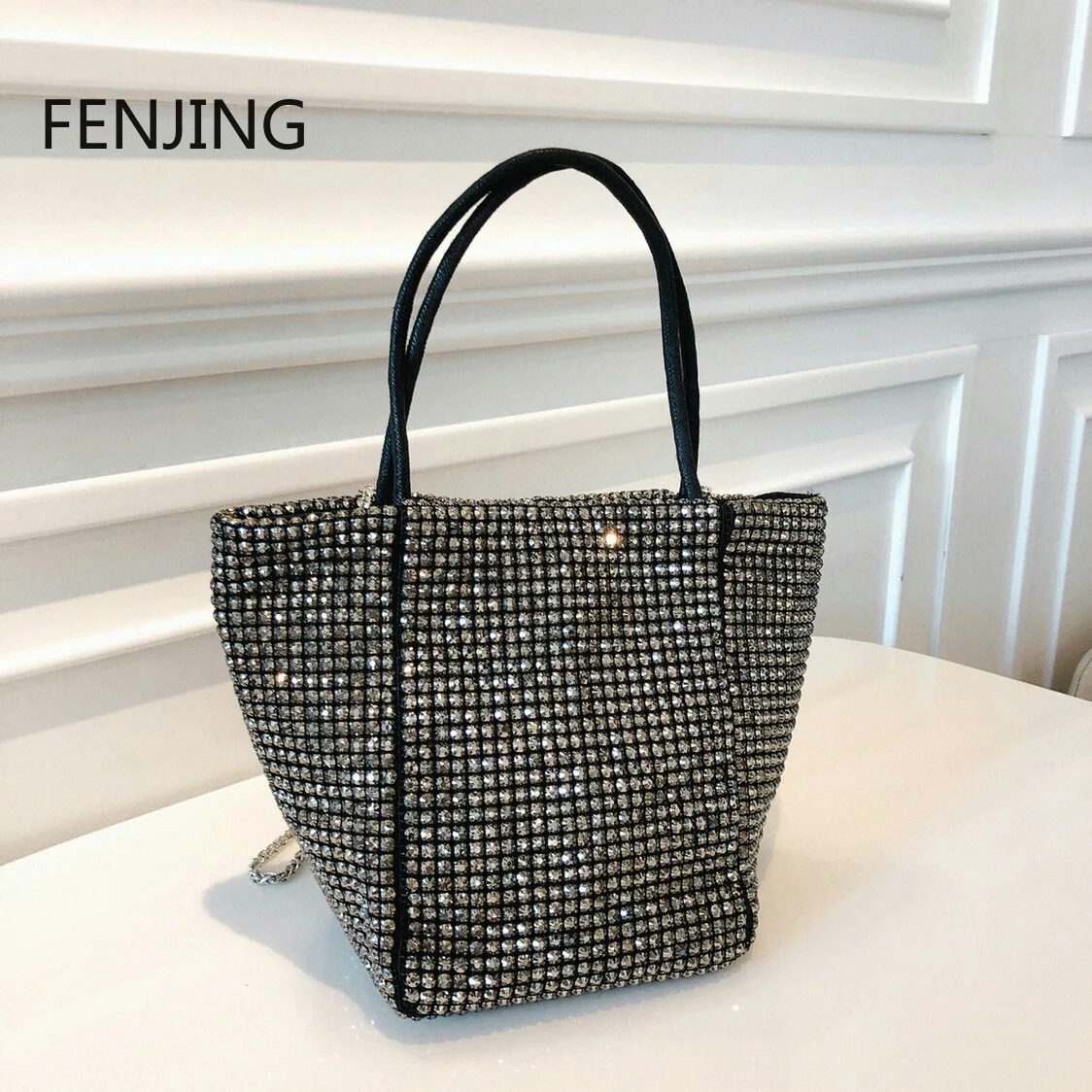 Rhinestones Clutch Bag Luxury Designer Handbag Diamond Handle Bucket Handbags Shiny Crystal Shoulder Bags Purses and Handbags