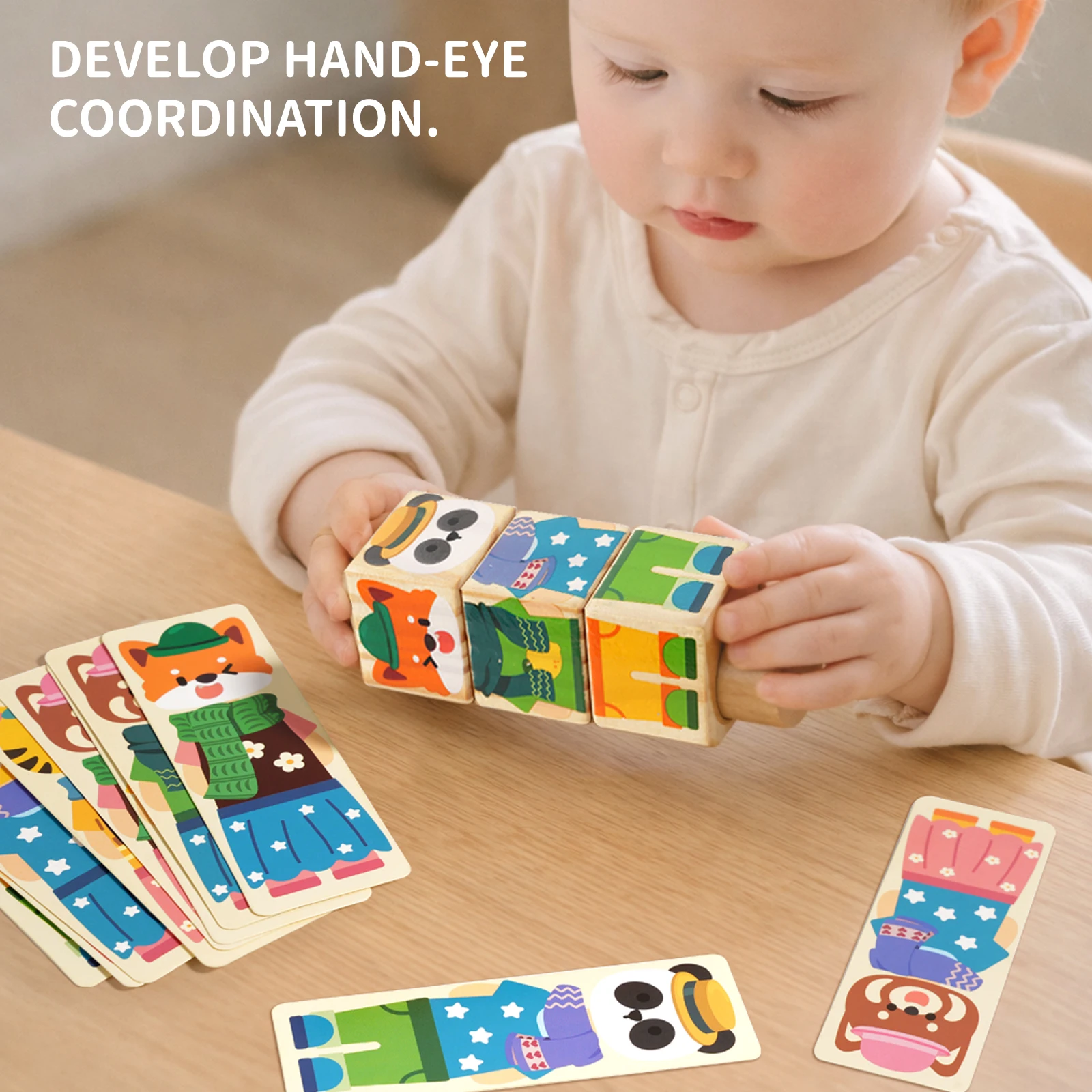 Rotating Puzzle 3D Wooden Changing Clothes Building Blocks Kids' Early Education Toy Animal Dress-up Shape Cognition Toys Gifts