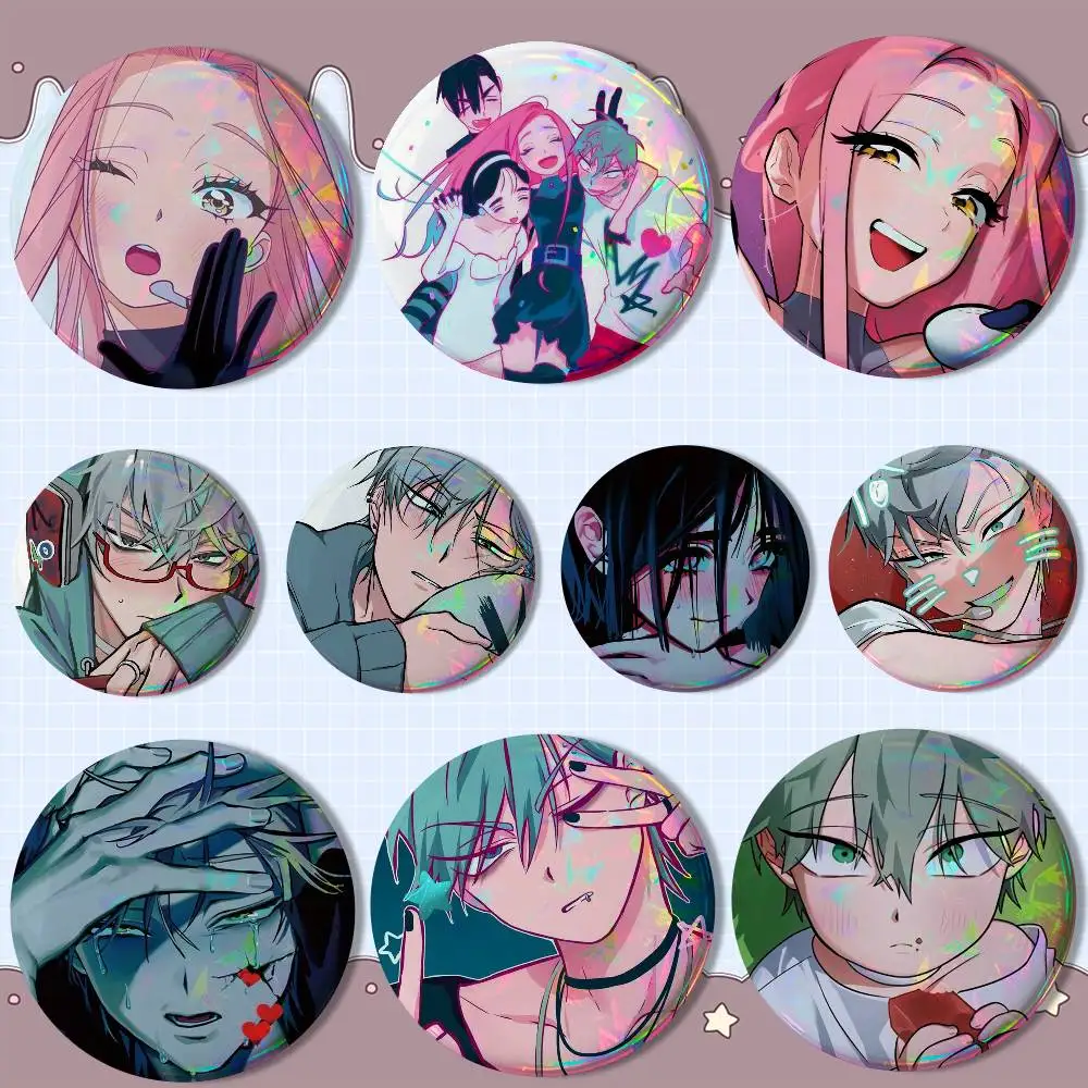 

M-Mizi Sua Ivan M-Manga Alien Laser reflective round badges pins bag clothing decorations collectibles gifts for friends