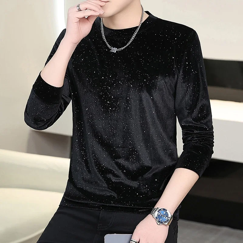 Men's Velvet Long-Sleeve Top with Glitter Star Detail