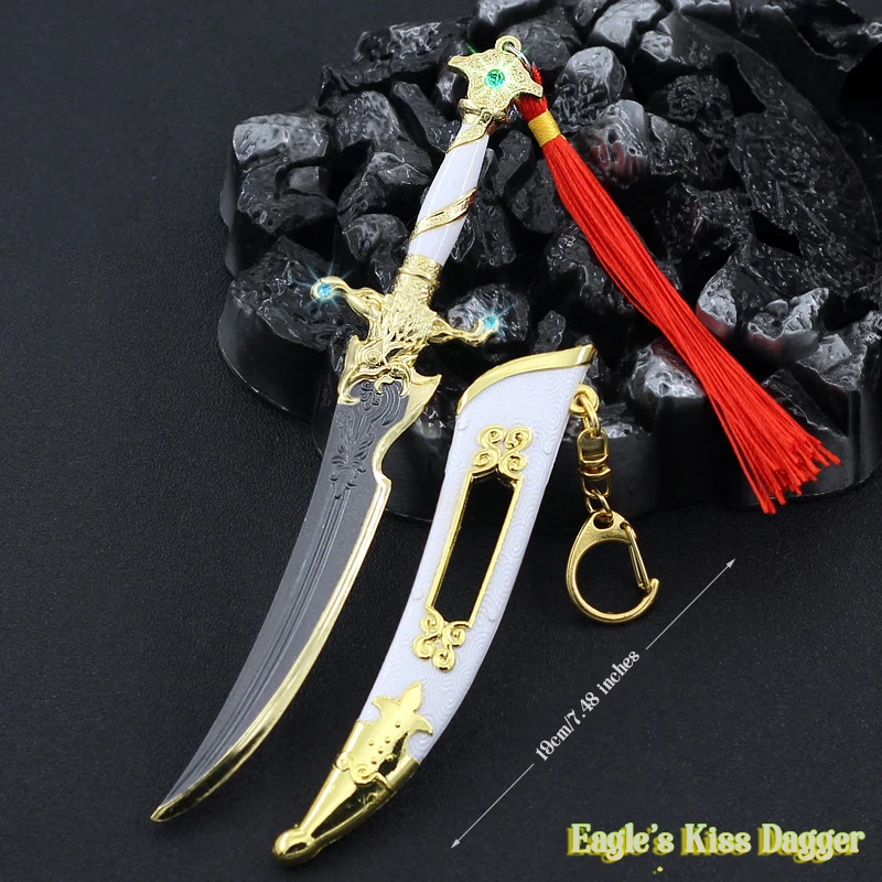 18CM/7,09 pulgadas Naraka Bladepoint juego periférico totalmente metálico Eagle-kiss daga espada artesanal con funda juguete espada modelo regalo