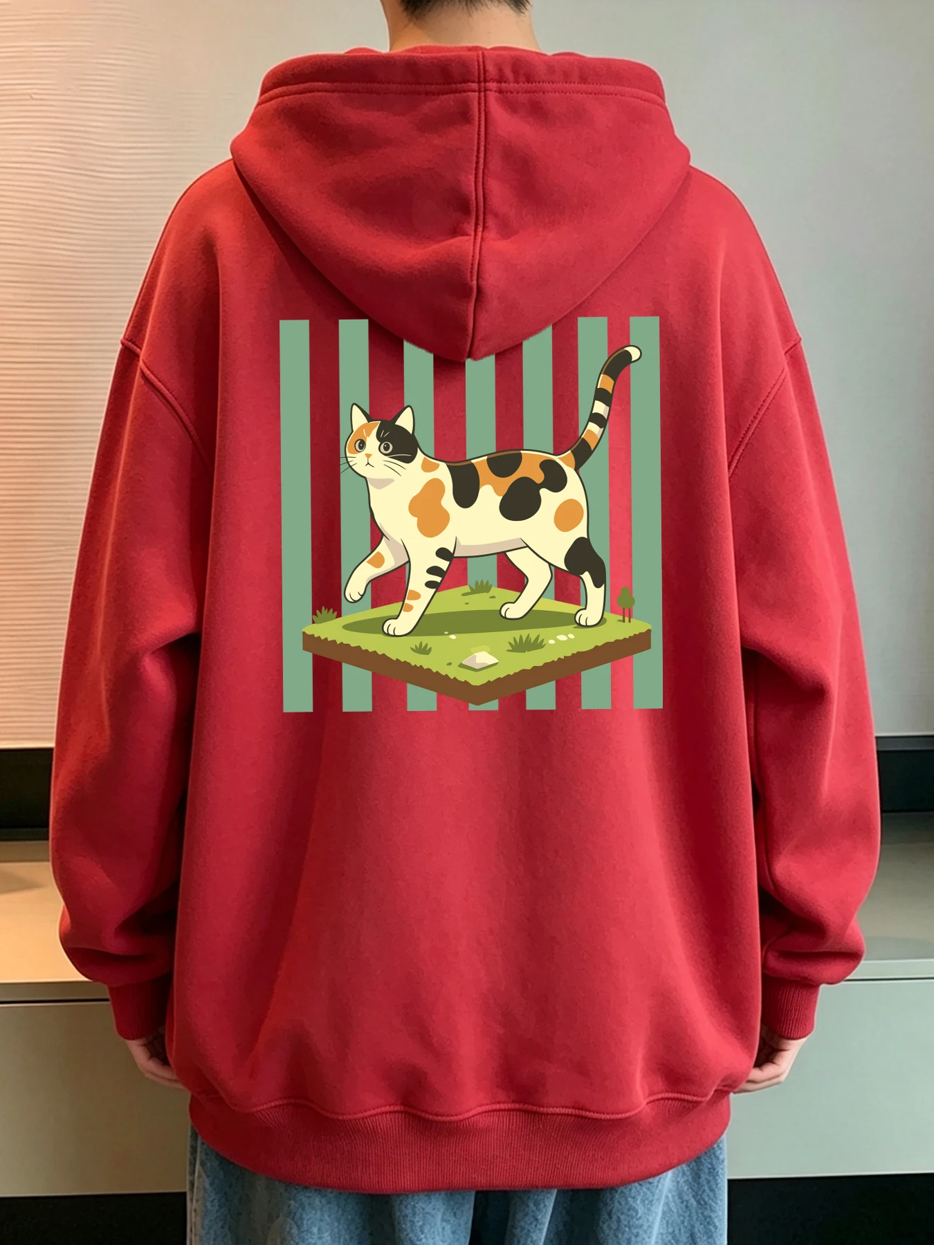Calico-Katzen-Cartoon-Drucke Herren Koreanische Hoodies All-Match Mode Kapuzenpullover Lässige Lose Hoodies Bequeme Basic-Kleidung – Detail 11