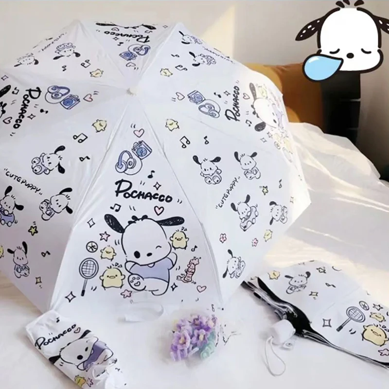 Kawaii Pochacco ombrello pioggia donna ombrelloni pieghevoli antivento Anime protezione solare portatile manico femminile ombrellone