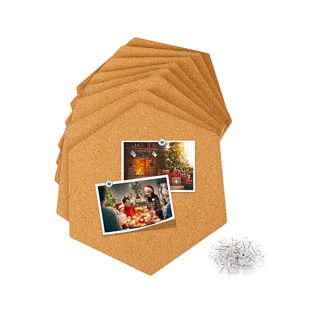 

8pc Hexagon Cork Board Self Adhesive Wooden Photo Wall Background Message Board for Home Office 40 Push