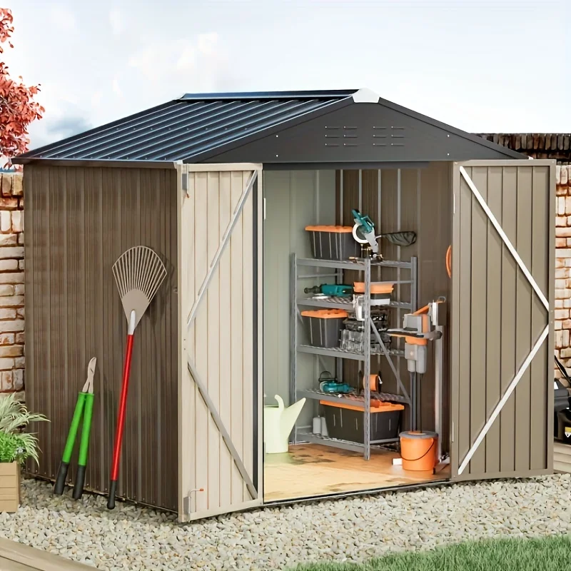 8 x 6 FT Shed Outdoor Storage Shed Metal Garden Shed with Lockable Door Outside Waterproof Tool Shed for Backyard, Patio, Lawn